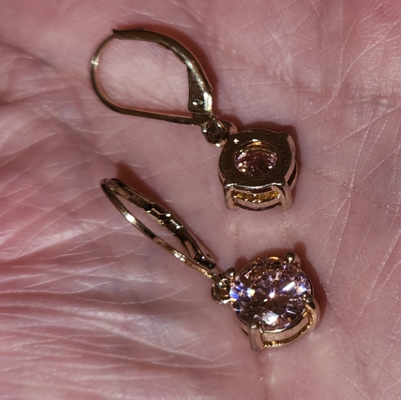 Round Faceted Pink Stone Earrings - Picture 6 of 11